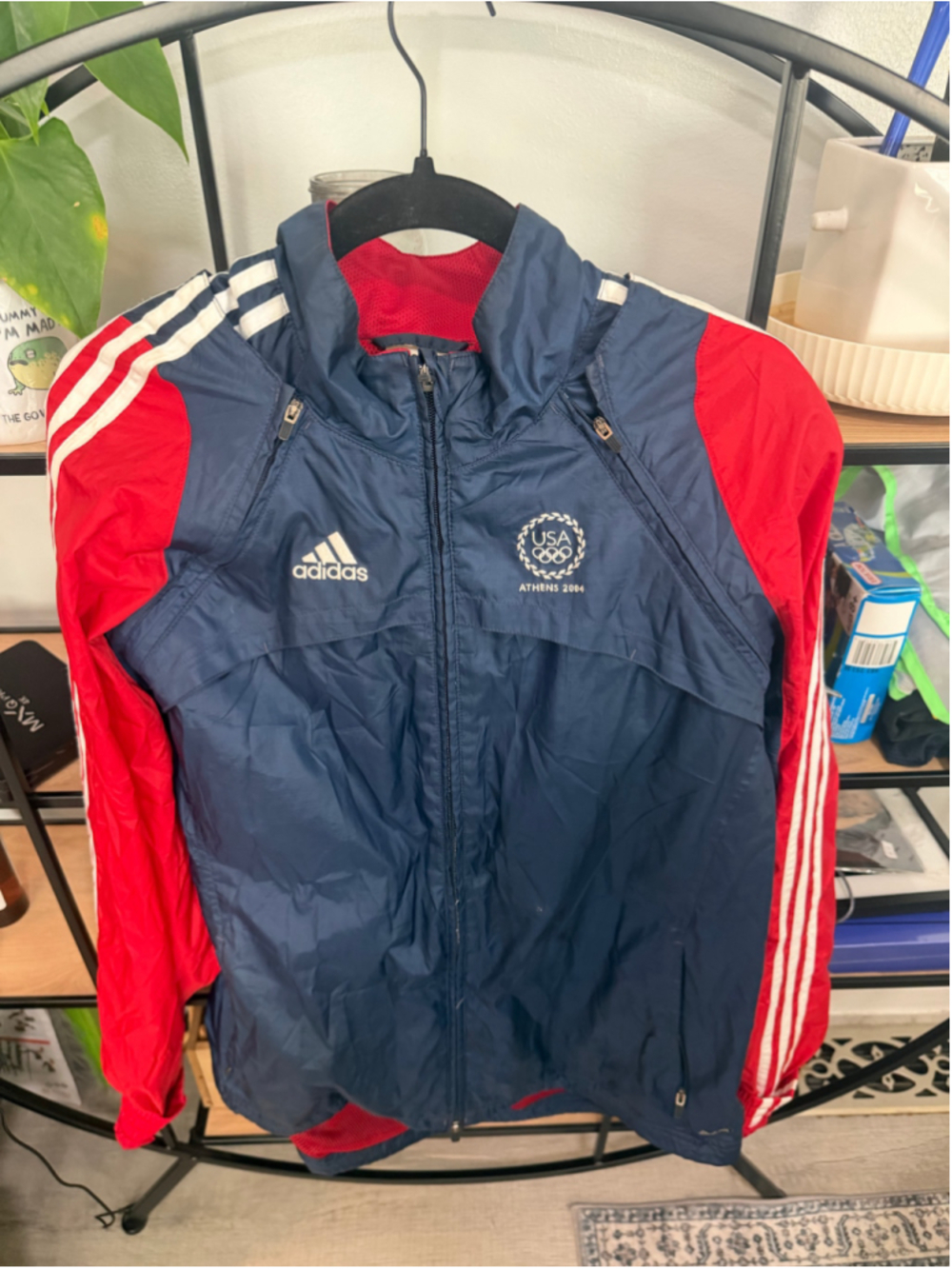 Men's Adidas USA Athens 2004 Olympic Windbreaker Jacket Blue Red Size L